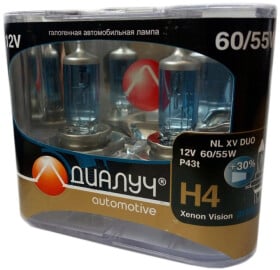 Автолампа Диалуч H4 P43t 55 W 60 W светло-голубая 4001400