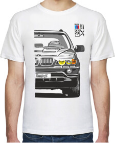 Футболка мужская Avtolife BMW X5 E53 Stock White белая принт спереди и сзади
