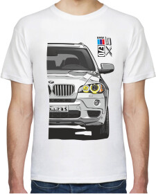 Футболка мужская Avtolife BMW X5 E70 Stock White белая принт спереди и сзади