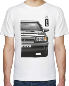Футболка чоловіча Avtolife класична Mercedes-Benz W140 Stock White біла принт спереду і ззаду