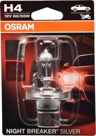 Автолампа Osram Night Breaker Silver H4 P43t 55 W 60 W прозора 64193nbs01b
