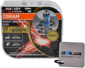 Автолампа Osram Night Breaker 200 H4 P43t 55 W прозрачно-голубая 64193NB200-HCB