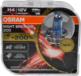 Автолампа Osram Night Breaker 200 H4 P43t 55 W прозрачно-голубая 64193NB200-HCB