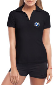 Футболка женская Globuspioner поло BMW Retro Logo черная принт спереди