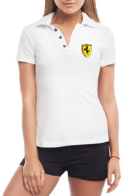 Футболка жіноча Globuspioner поло Ferrari Logo 3D біла принт спереду