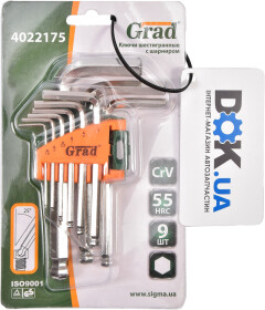 Набор ключей шестигранных Grad 4022175 1,5-10 мм с шарообразным наконечником 9 шт