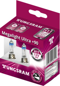 Автолампа Tungsram Megalight Ultra +90 H11 PGJ19-2 55 W прозрачно-голубая 53110SXU