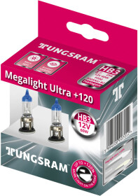 Автолампа Tungsram Megalight Ultra +120 HB3 P20d 60 W прозрачно-голубая 9005NU