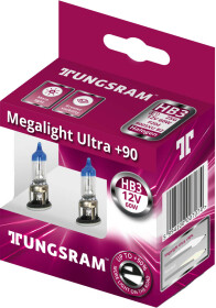 Автолампа Tungsram Megalight Ultra +90 HB3 P20d 60 W прозрачно-голубая 9005XU
