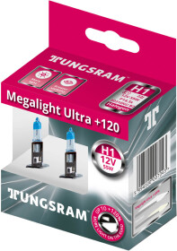 Автолампа Tungsram Megalight Ultra +120 H1 P14,5s 55 W прозрачно-голубая 50310nu