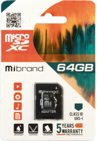 Карта памяти Mibrand microSDXC 64 ГБ с SD-адаптером