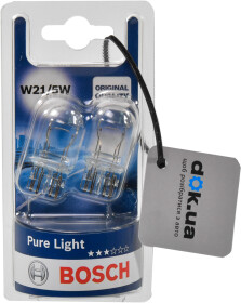 Автолампа Bosch Pure Light W21/5W W3x16q 5 W 21 W прозрачная 1987301079