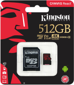 Карта памяти Kingston Canvas React microSDXC 512 ГБ с SD-адаптером