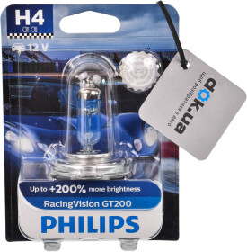 Автолампа Philips RacingVision GT200 H4 P43t-38 55 W 60 W прозрачно-голубая 12342RGTB1