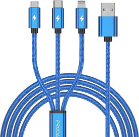 Кабель 3 в 1 Proda USB - Apple Lightning - type-C - Micro USB PD-B65TH-BL 1,2 м