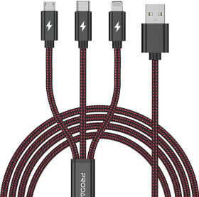 Кабель 3 в 1 Proda USB - Apple Lightning - type-C - Micro USB PD-B65TH-RD 1,2 м