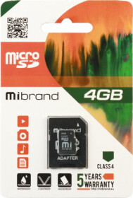 Карта памяти Mibrand microSDHC 4 ГБ с SD-адаптером
