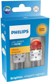 Автолампа Philips Ultinon Pro6000 P21W BA15s оранжевая 11498AU60X2