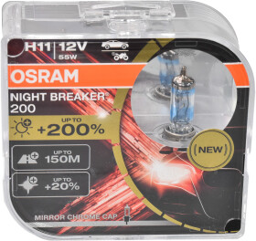 Автолампа Osram Night Breaker 200 H11 PGJ19-2 55 W прозоро-блакитна 64211NB200-HCB