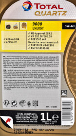 Моторное масло Total Quartz 9000 Energy 5W-40 синтетическое
