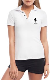 Футболка жіноча Globuspioner поло Ferrari Black Logo біла принт спереду