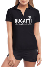 Футболка женская Globuspioner поло Bugatti Slogan черная принт спереди