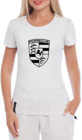Футболка жіноча Globuspioner класична Porsche Stuttgart біла принт спереду