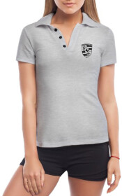 Футболка женская Globuspioner поло Porsche Stuttgart серая принт спереди