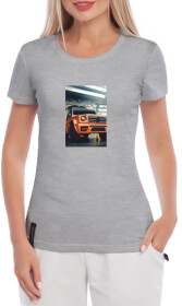 Футболка жіноча Globuspioner класична Gelandewagen Orange сіра принт спереду