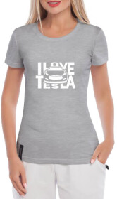 Футболка жіноча Globuspioner класична I love Tesla сіра принт спереду