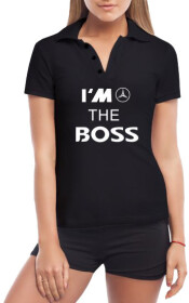 Футболка жіноча Globuspioner поло Mercedes I´m the Boss чорна принт спереду