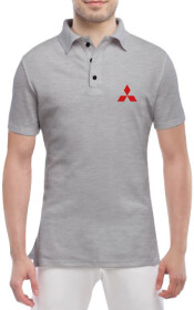 Футболка чоловіча Globuspioner поло Mitsubishi Mini Sign v2 сіра принт спереду