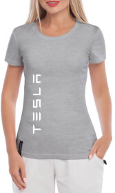 Футболка женская Globuspioner классическая Tesla Vertical серая принт спереди