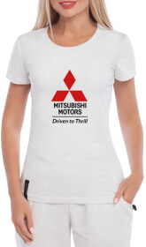 Футболка женская Globuspioner классическая Mitsubishi Driven to Thrill белая принт спереди