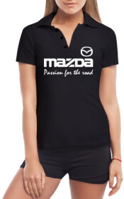 Футболка жіноча Globuspioner поло Mazda Slogan чорна принт спереду
