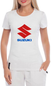 Футболка женская Globuspioner классическая Suzuki Big Logo Red and Blue белая принт спереди