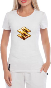 Футболка женская Globuspioner классическая Suzuki Big Logo Gold белая принт спереди