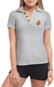 Футболка женская Globuspioner поло Suzuki Big Logo Gold серая принт спереди