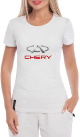 Футболка жіноча Globuspioner класична Chery Logo Silver біла принт спереду