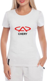 Футболка жіноча Globuspioner класична Chery Logo Red біла принт спереду