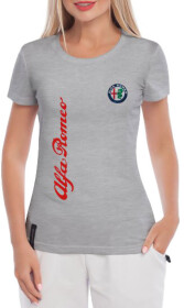 Футболка женская Globuspioner классическая Alfa Romeo Logo Vertical серая принт спереди