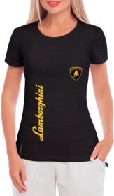 Футболка женская Globuspioner классическая Lamborghini Logo Vertical черная принт спереди