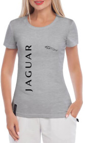 Футболка женская Globuspioner классическая Jaguar Logo Vertical серая принт спереди
