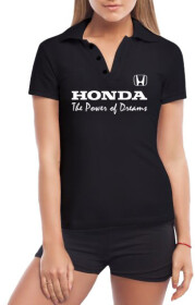 Футболка женская Globuspioner поло Honda Slogans черная принт спереди