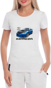 Футболка женская Globuspioner классическая Subaru Impreza белая принт спереди