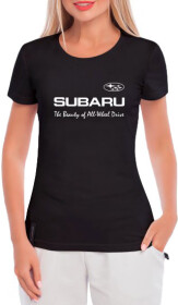 Футболка женская Globuspioner классическая Subaru Slogan черная принт спереди