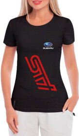 Футболка жіноча Globuspioner класична Subaru STI Vertical Red чорна принт спереду
