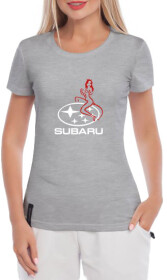 Футболка жіноча Globuspioner класична Subaru Girl Logo сіра принт спереду
