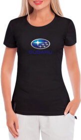Футболка женская Globuspioner классическая Subaru Big Logo Blue черная принт спереди