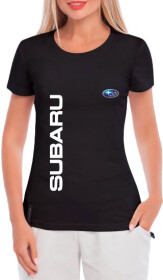 Футболка женская Globuspioner классическая Subaru Logo Vertical черная принт спереди